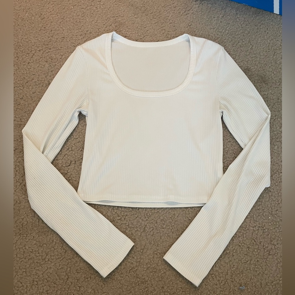 White Ribbed Long Sleeve Top